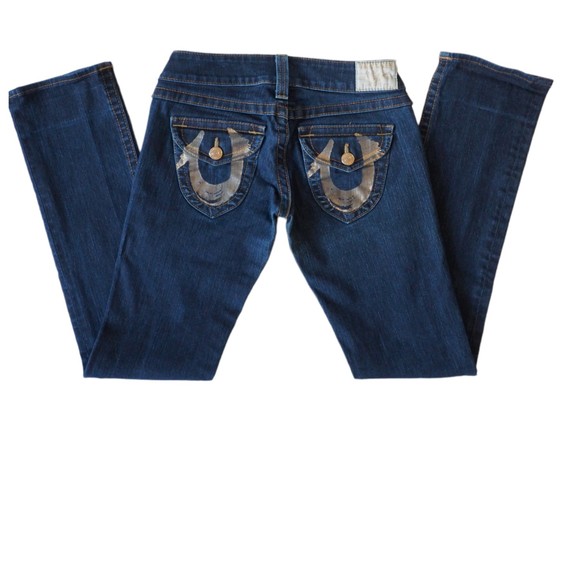 True Religion Billy Gold Foil Flap Pocket Straight Jeans 26X32 - Picture 3 of 12